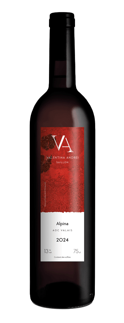 Bouteille de vin rouge Alpina de la cave Valentina Andrei à Saillon