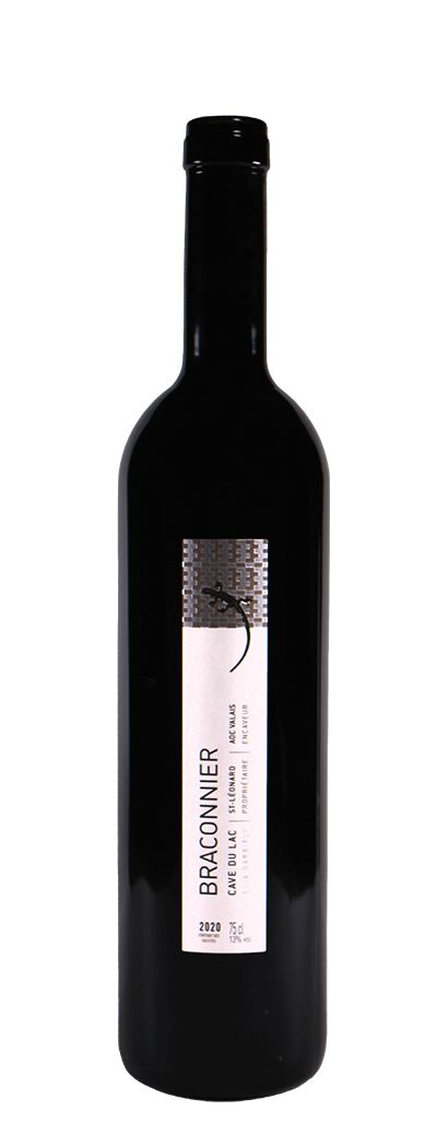 Bouteille de vin rouge de Syrah Braconnier de la cave du lac