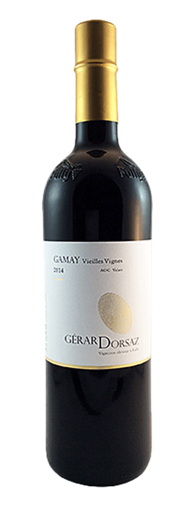 Bouteille de vin rouge Gamay vieille vigne de la cave Gérard Dorsaz