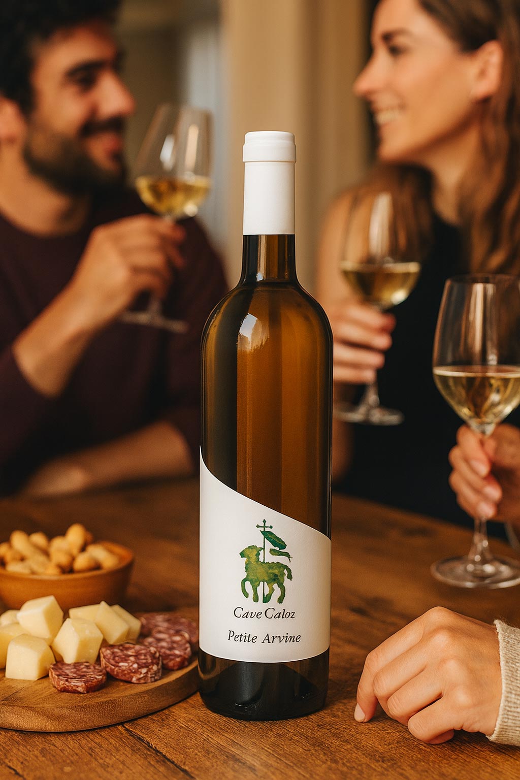 Bouteille de Petite Arvine de la cave Caloz en dégustation