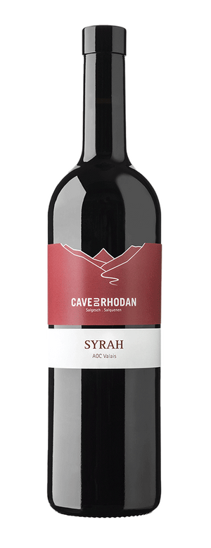 Bouteille de vin rouge Syrah de la cave du Rhodan
